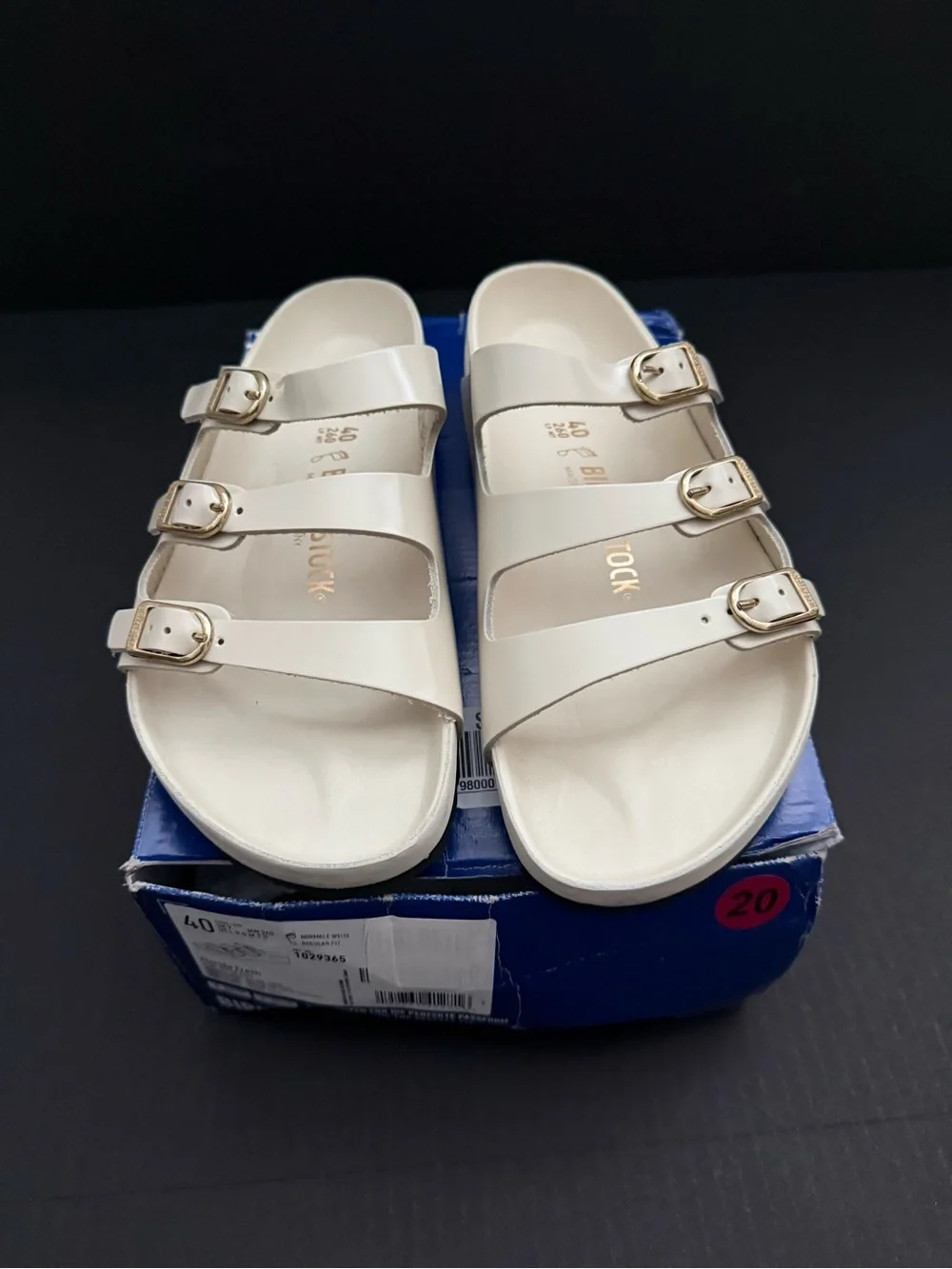Birkenstock Florida Fresh Sandal in Ecru with Gold Buckles Size 9 NEW
